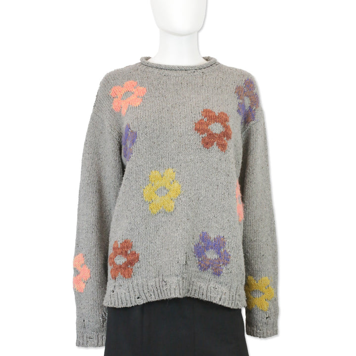 Acne Studios Grey Multi Floral Wool-Blend Knit Sweater