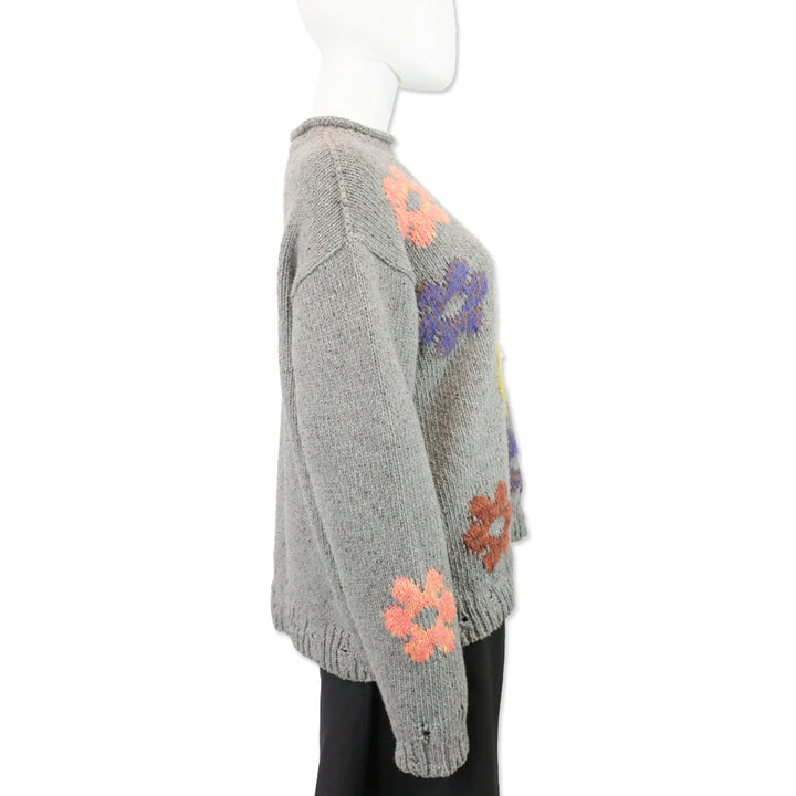 Acne Studios Grey Multi Floral Wool-Blend Knit Sweater