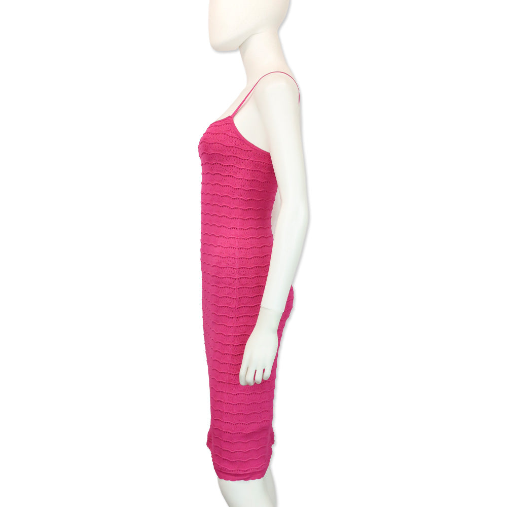 Adam Lippies Fuchsia Pink Pointelle-Knit Midi Dress