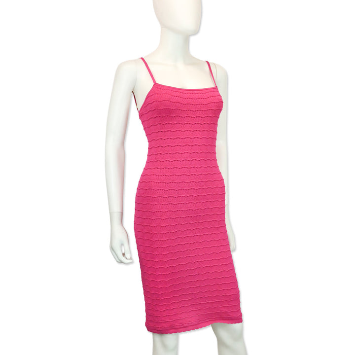 Adam Lippies Fuchsia Pink Pointelle-Knit Midi Dress