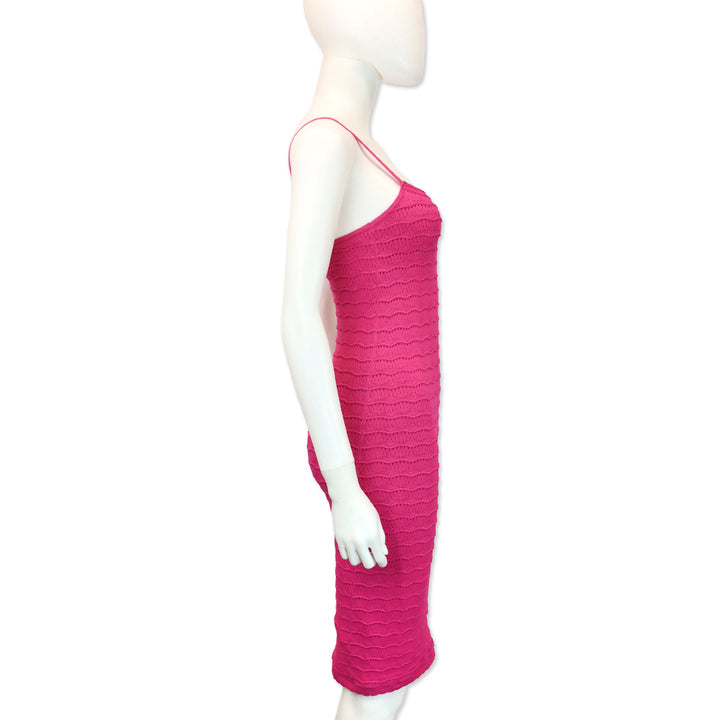 Adam Lippies Fuchsia Pink Pointelle-Knit Midi Dress