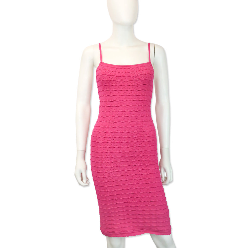 Adam Lippies Fuchsia Pink Pointelle-Knit Midi Dress