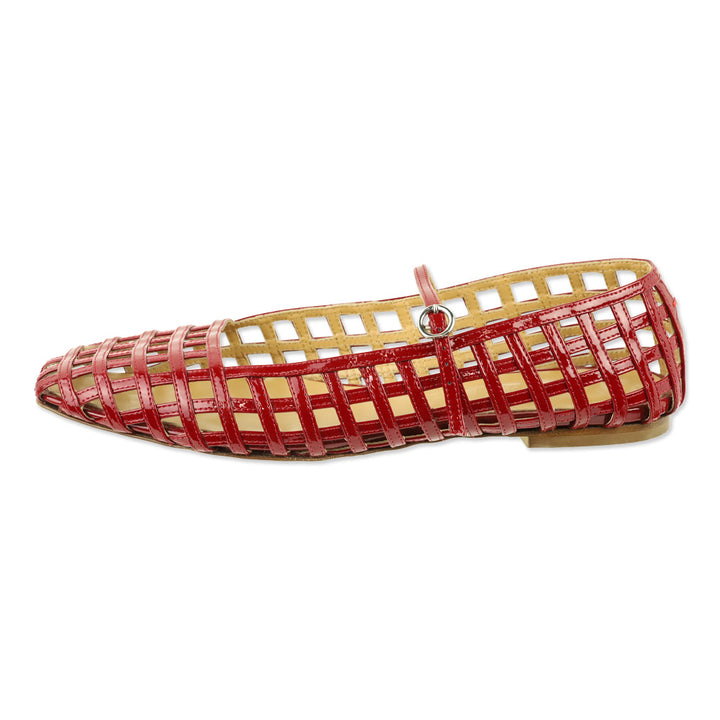 Aeyde Uma Caged Red Patent Leather Mary Jane Flats