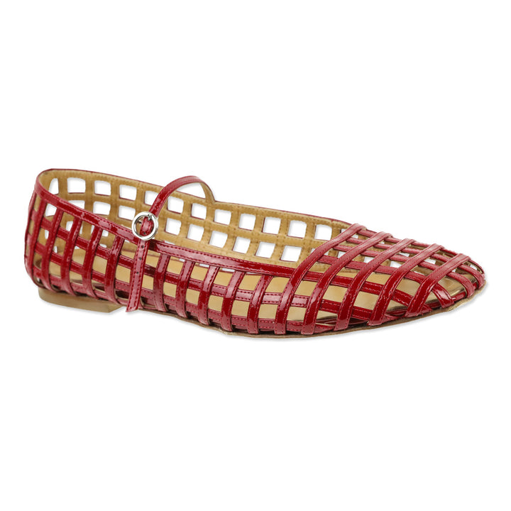 Aeyde Uma Caged Red Patent Leather Mary Jane Flats