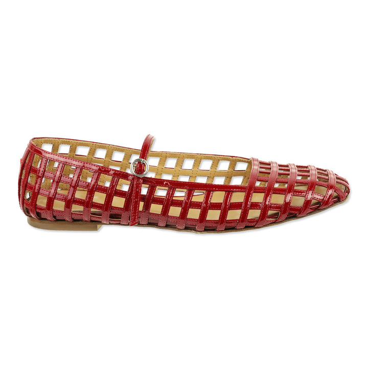 Aeyde Uma Caged Red Patent Leather Mary Jane Flats