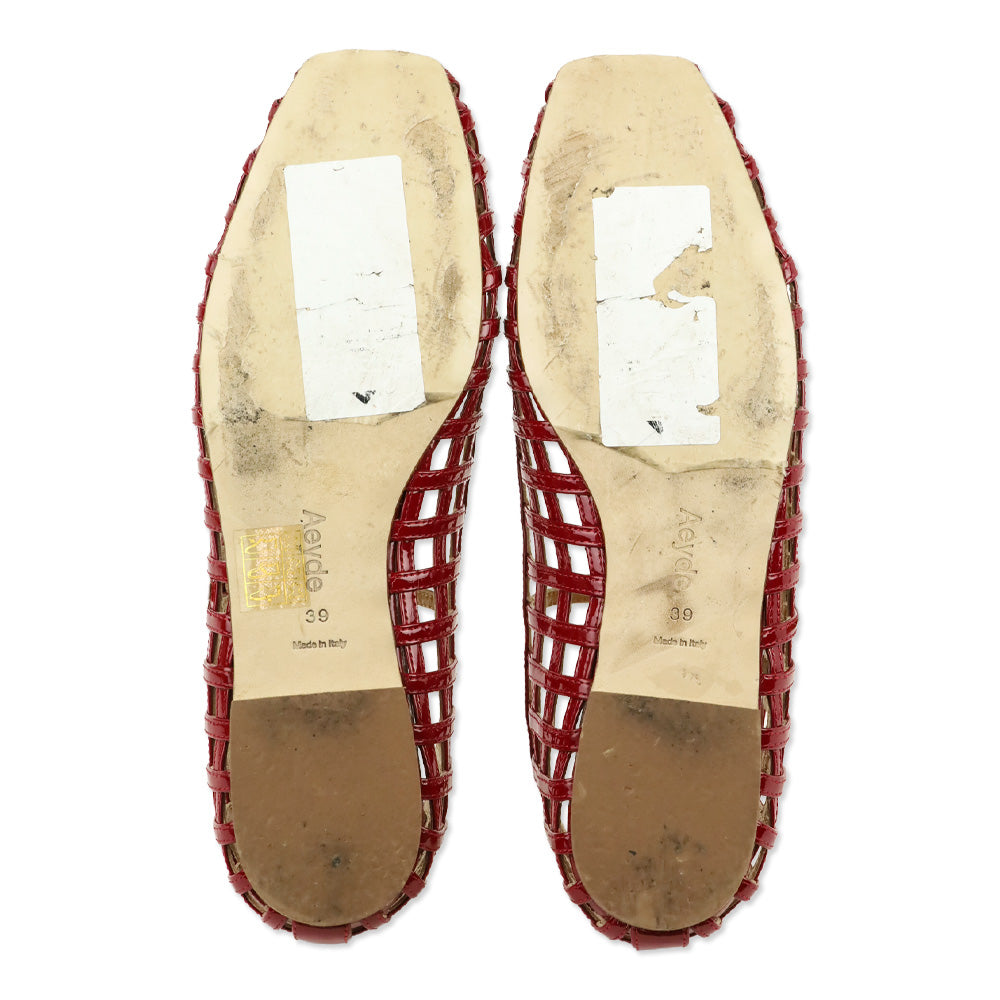 Aeyde Uma Caged Red Patent Leather Mary Jane Flats