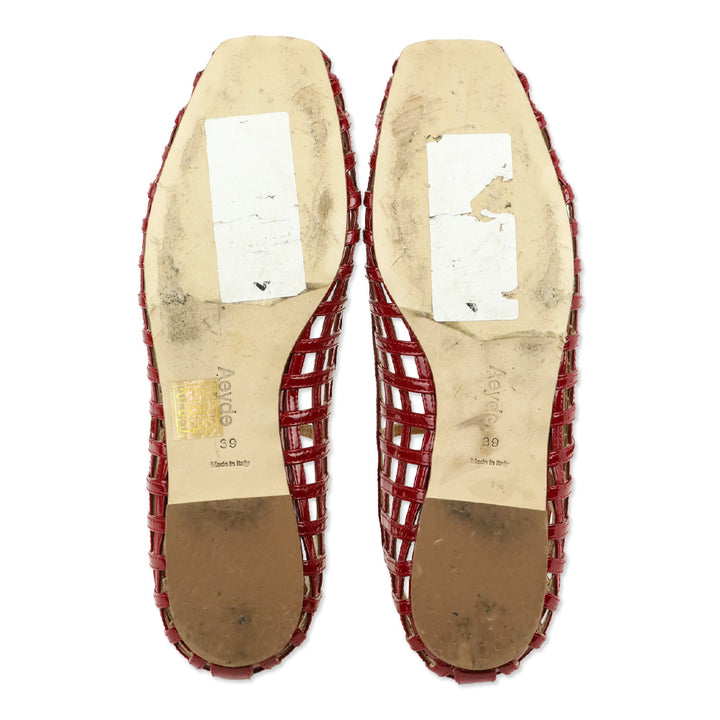 Aeyde Uma Caged Red Patent Leather Mary Jane Flats