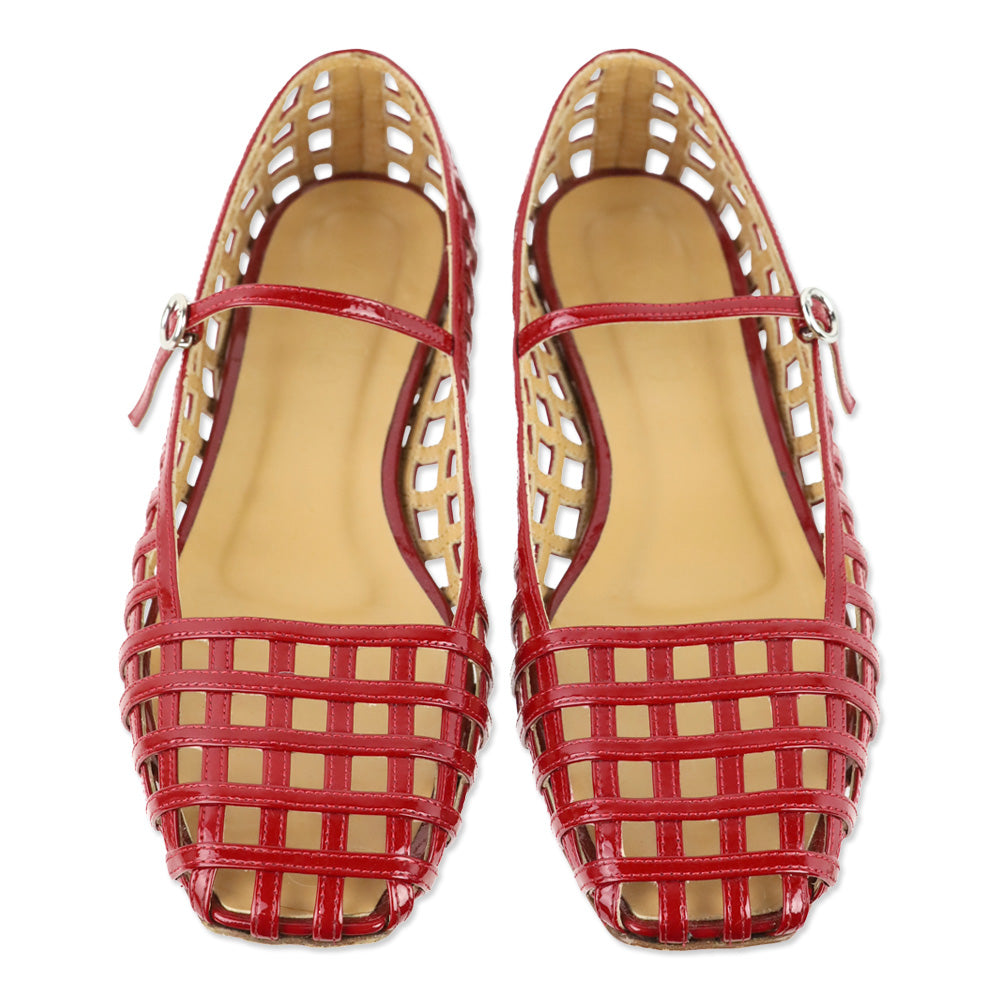 Aeyde Uma Caged Red Patent Leather Mary Jane Flats