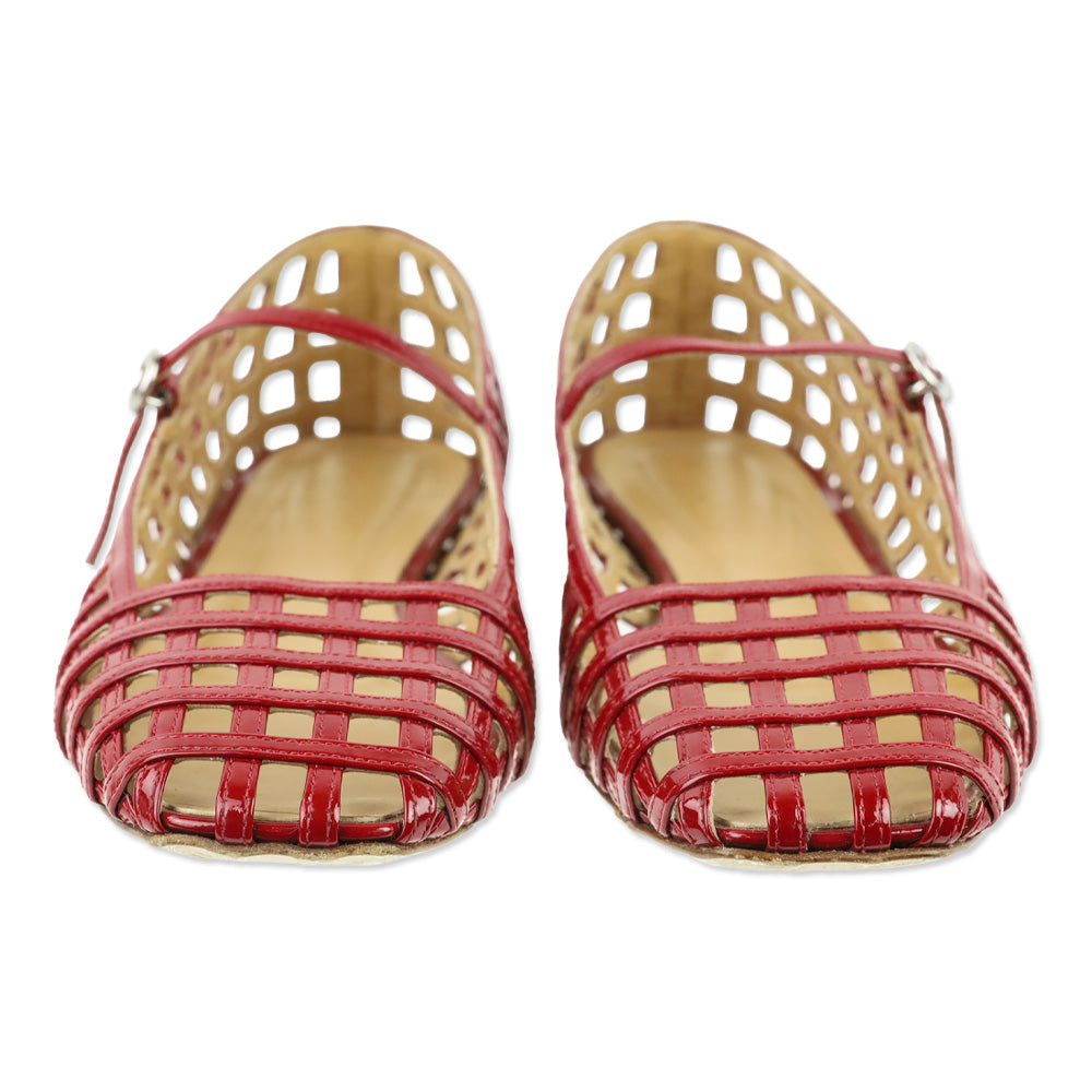 Aeyde Uma Caged Red Patent Leather Mary Jane Flats