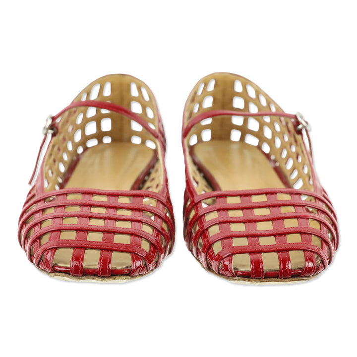 Aeyde Uma Caged Red Patent Leather Mary Jane Flats