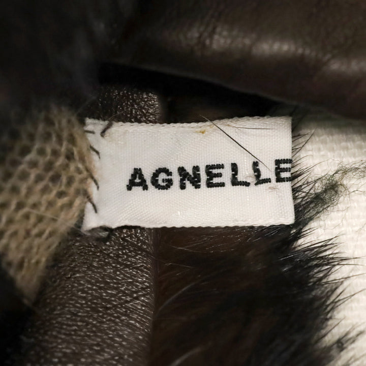 Agnelle Brown Lambskin Mink Trimmed Gloves with Cashmere Lining