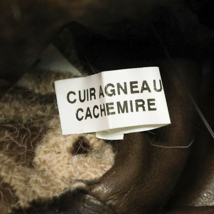 Agnelle Brown Lambskin Mink Trimmed Gloves with Cashmere Lining