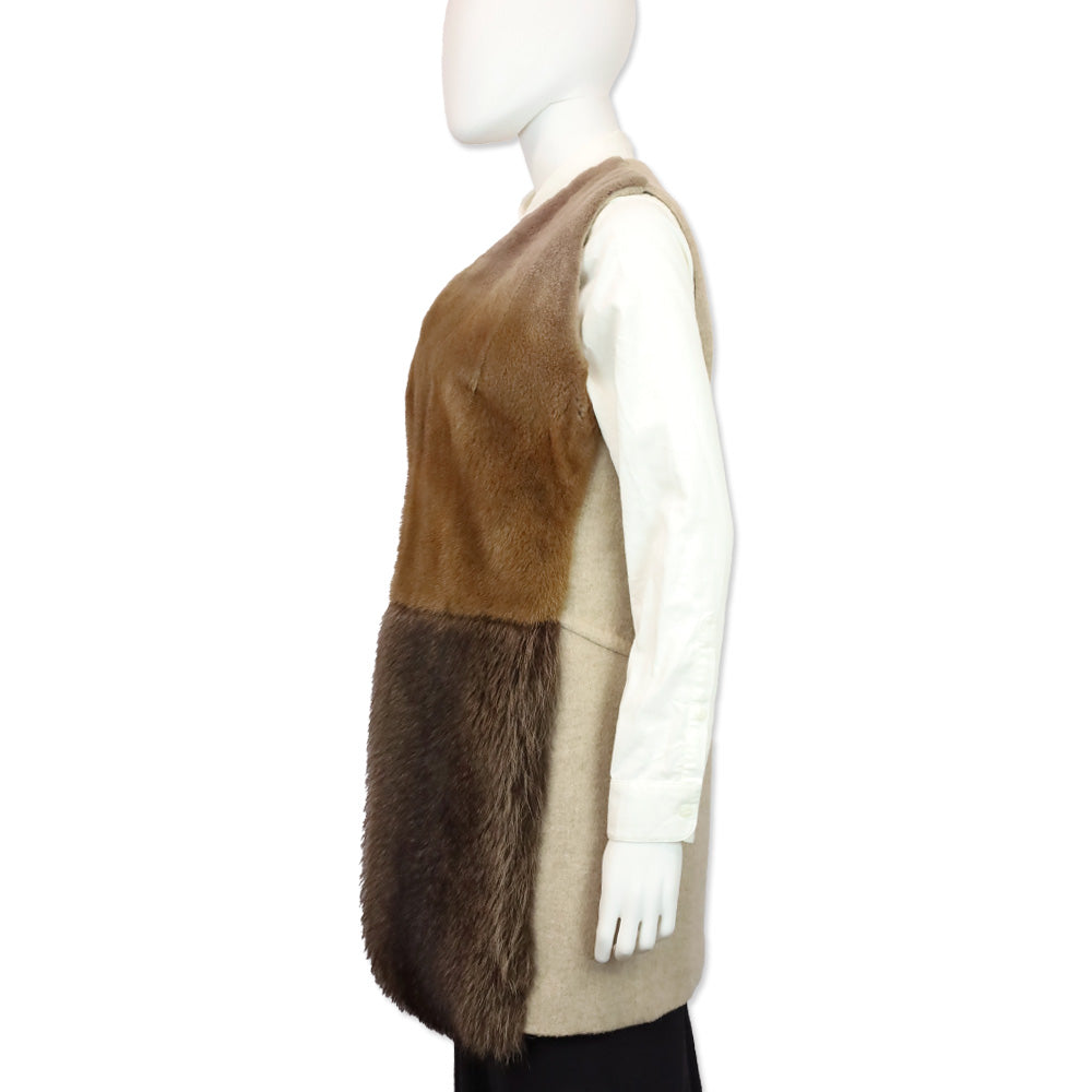 Agnona Brown Mink/Marmot Fur Cashmere Vest