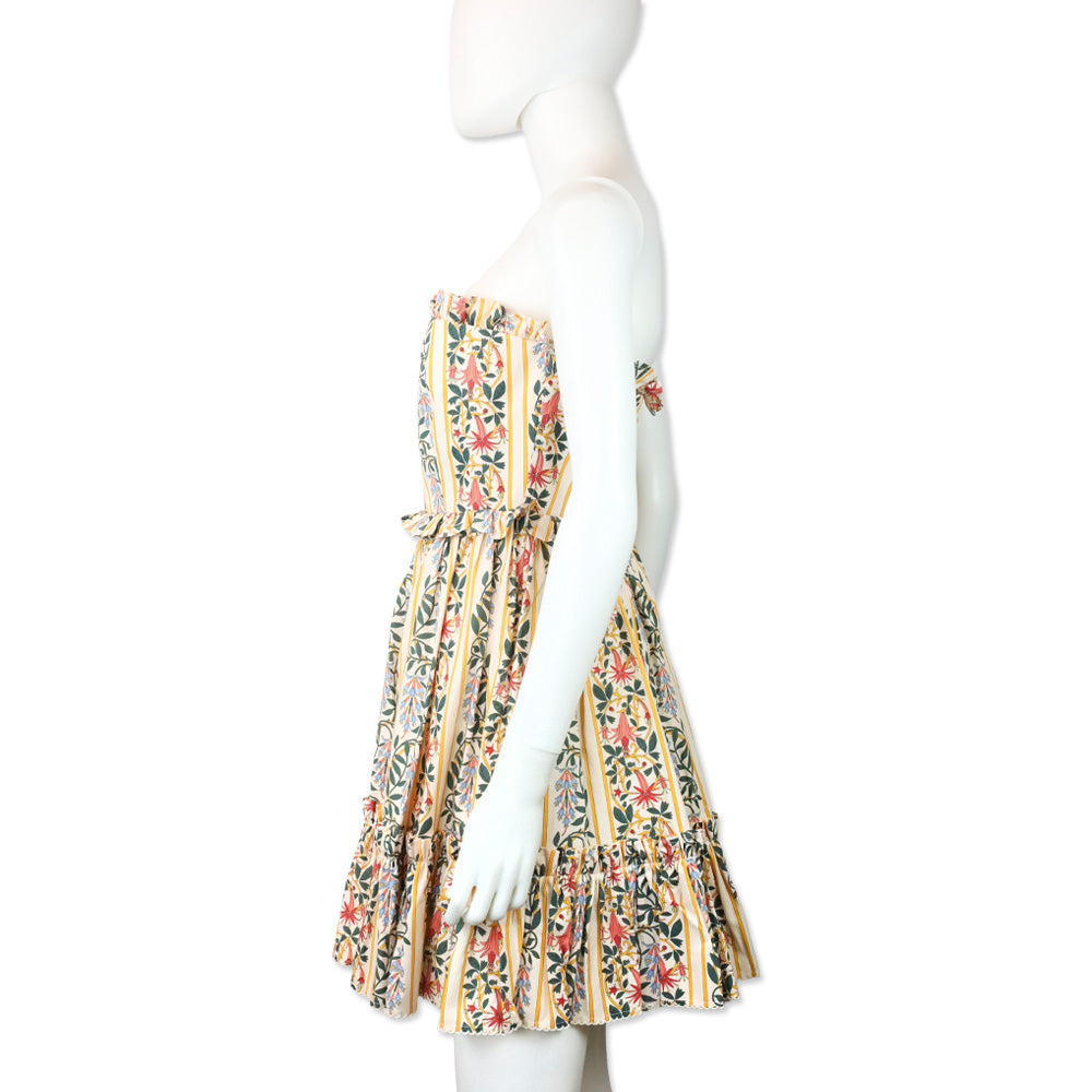 Agua by Agua Bendita Rosa Lluvia Floral Print Cotton Strapless Mini Dress