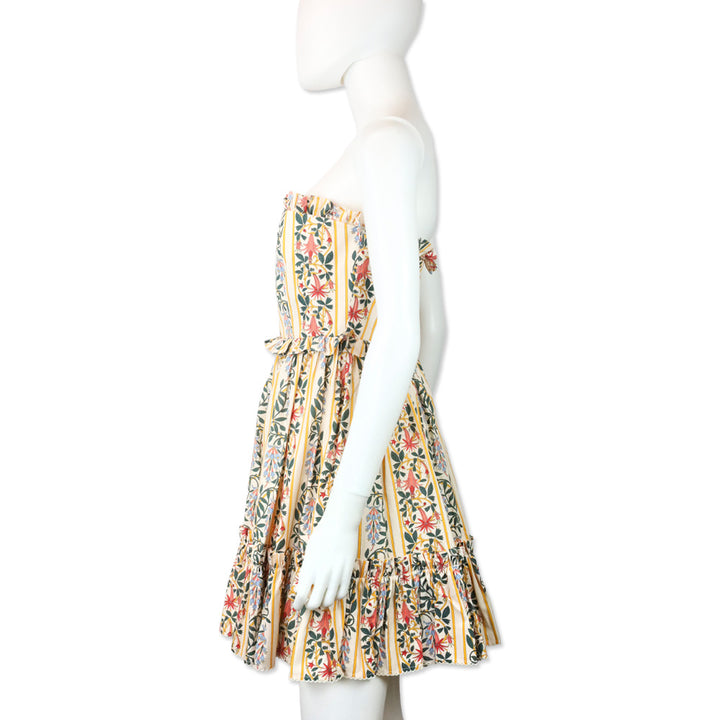 Agua by Agua Bendita Rosa Lluvia Floral Print Cotton Strapless Mini Dress