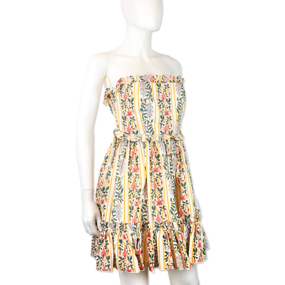 Agua by Agua Bendita Rosa Lluvia Floral Print Cotton Strapless Mini Dress
