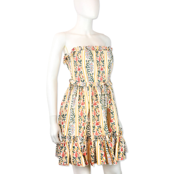 Agua by Agua Bendita Rosa Lluvia Floral Print Cotton Strapless Mini Dress