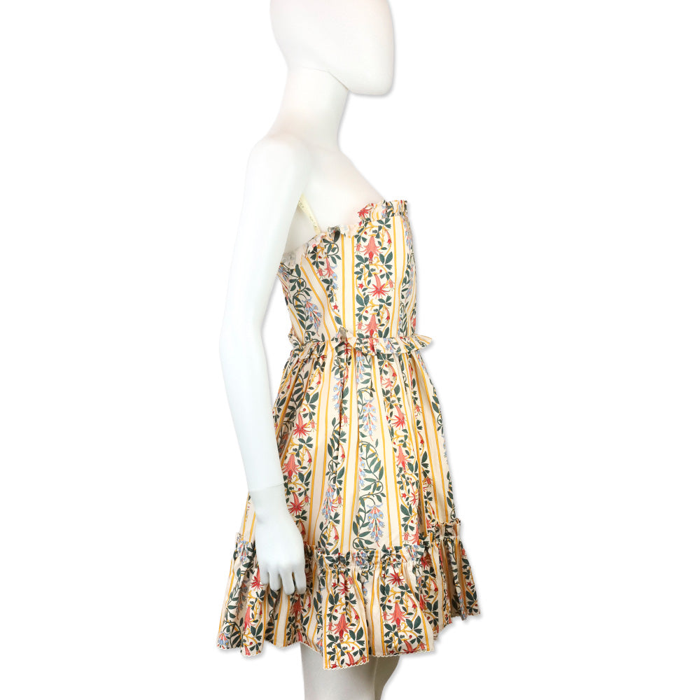 Agua by Agua Bendita Rosa Lluvia Floral Print Cotton Strapless Mini Dress