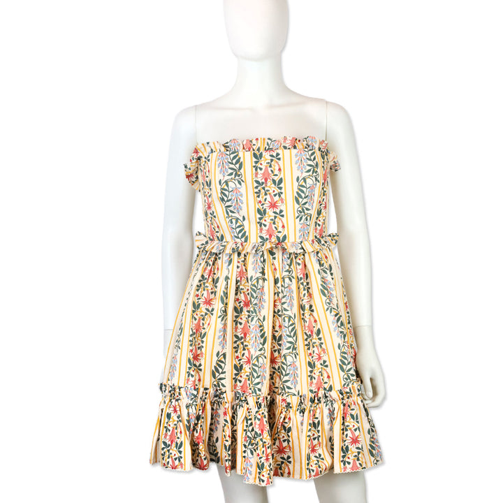Agua by Agua Bendita Rosa Lluvia Floral Print Cotton Strapless Mini Dress