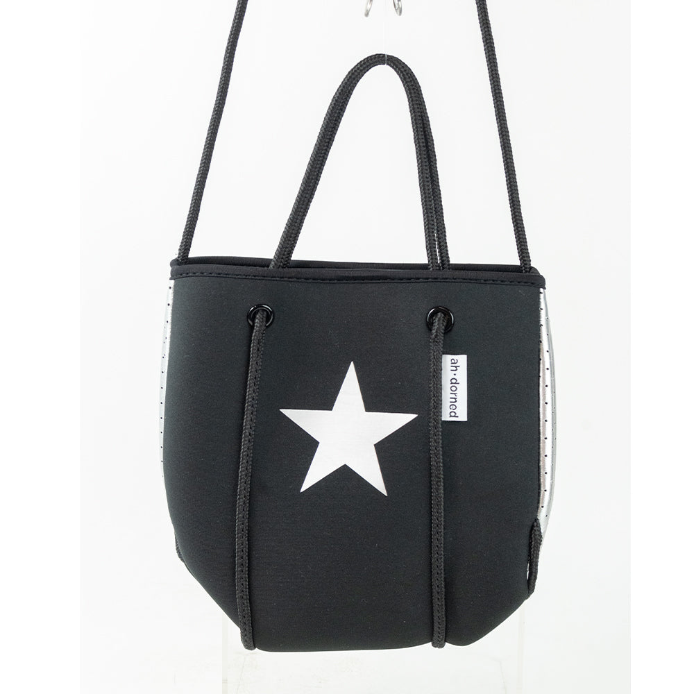 Ahdorned Black Neoprene Crossbody Bag with White Star