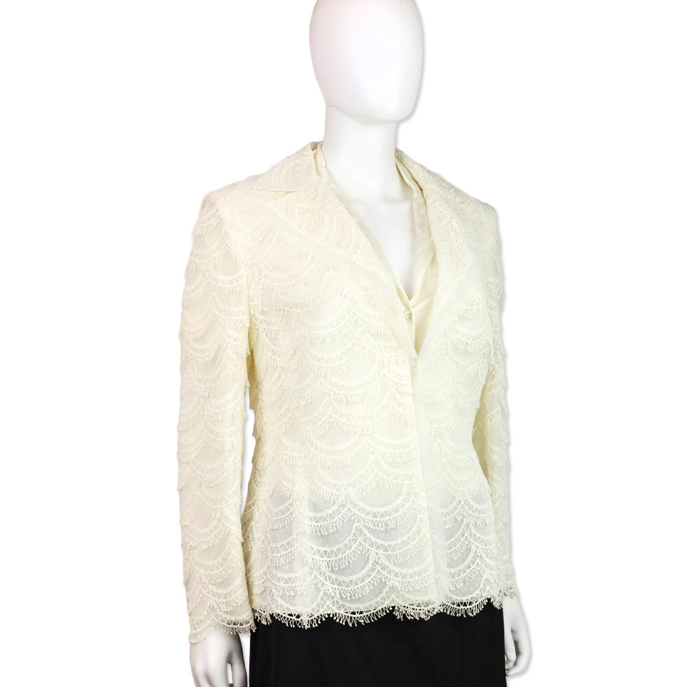 Akris Bergdorf Goodman White Scalloped Lace Blazer