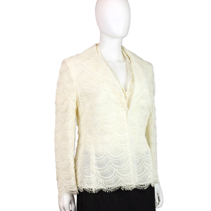 Akris Bergdorf Goodman White Scalloped Lace Blazer