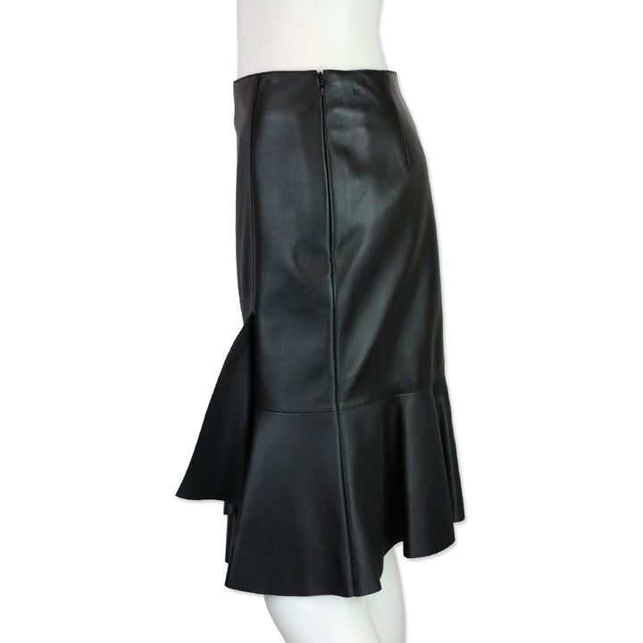 Akris Black Lamb Nappa Leather Ruffle Tier Midi Skirt