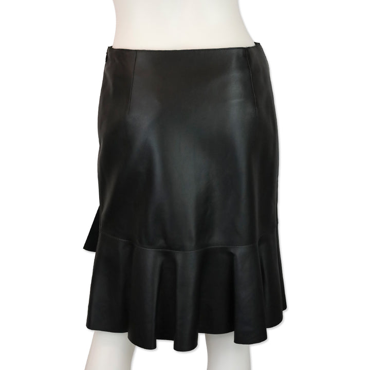 Akris Black Lamb Nappa Leather Ruffle Tier Midi Skirt