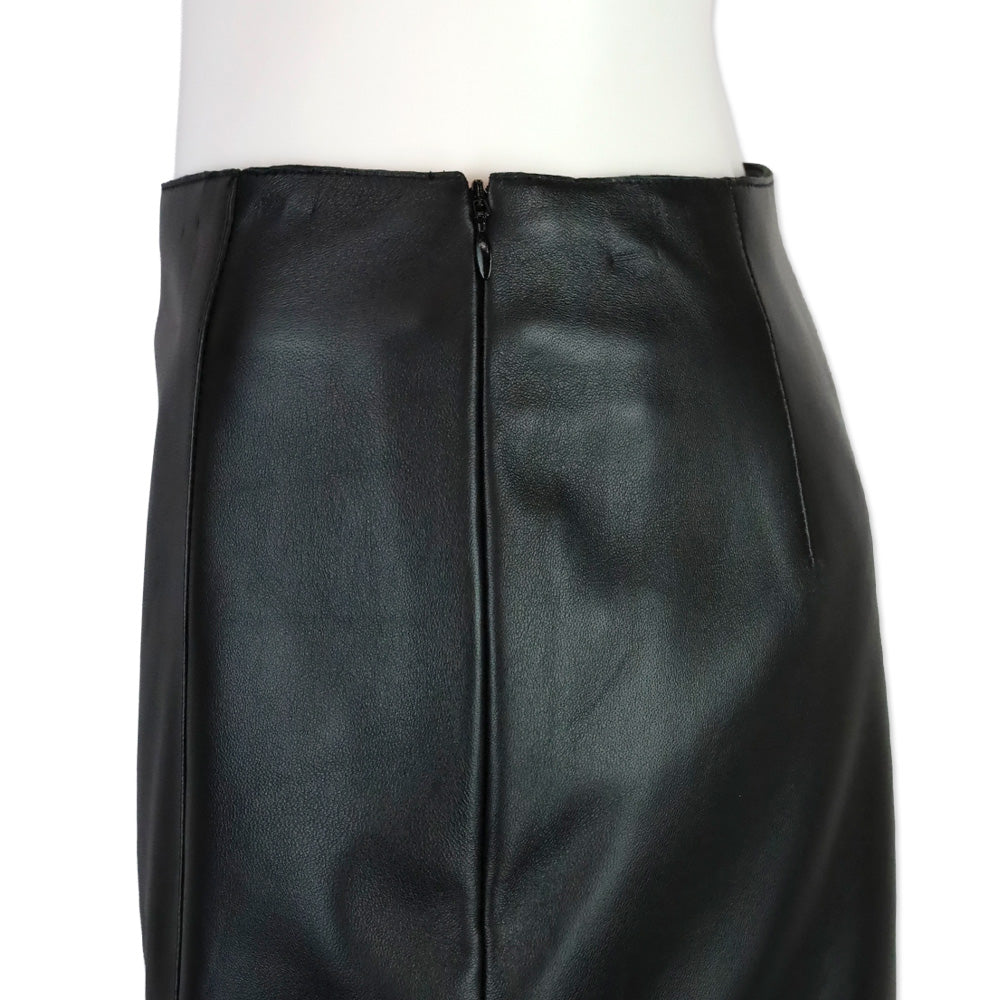 Akris Black Lamb Nappa Leather Ruffle Tier Midi Skirt