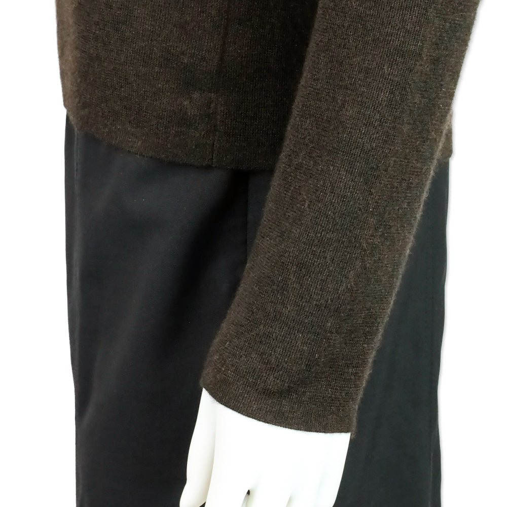 Akris Brown Cashmere Silk Knit Sweater with Olive Beaded Turtleneck