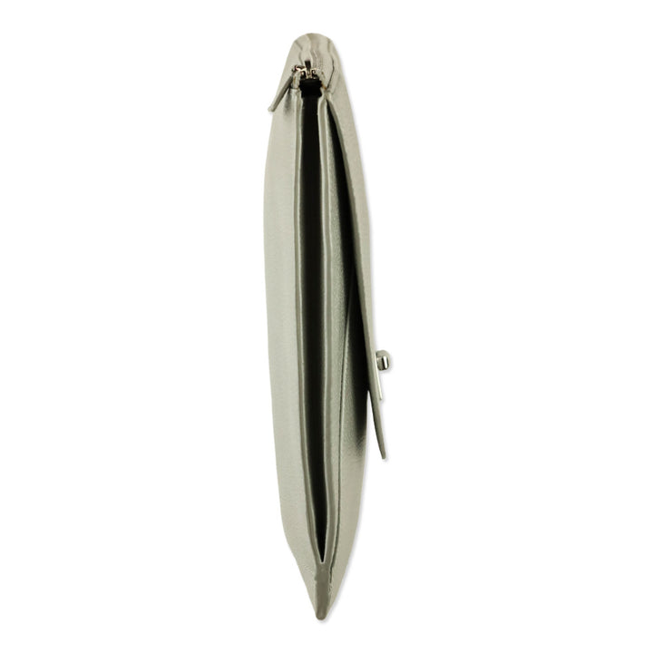 Akris Metallic Silver Pebbled Leather Large Zip Clutch