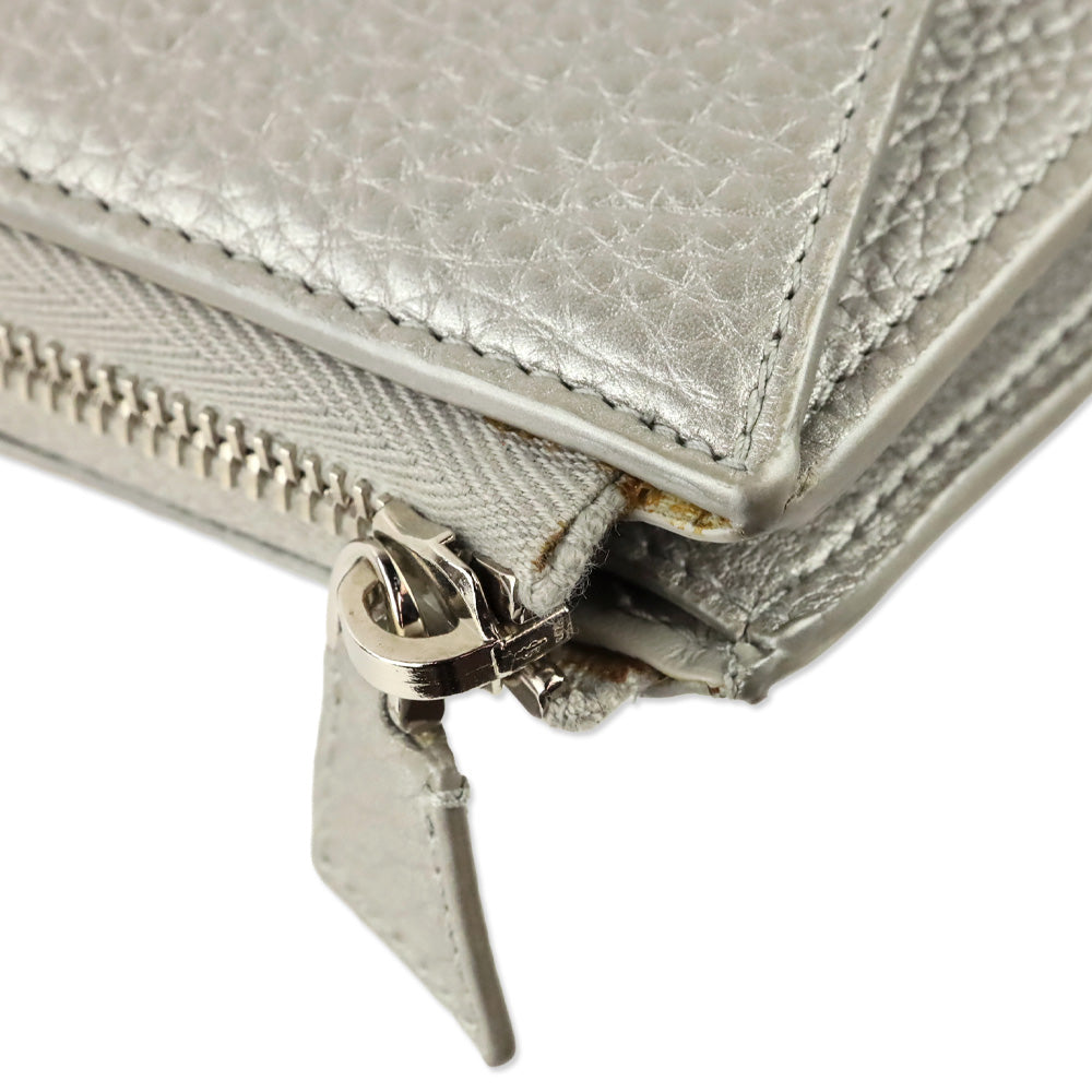 Akris Metallic Silver Pebbled Leather Large Zip Clutch