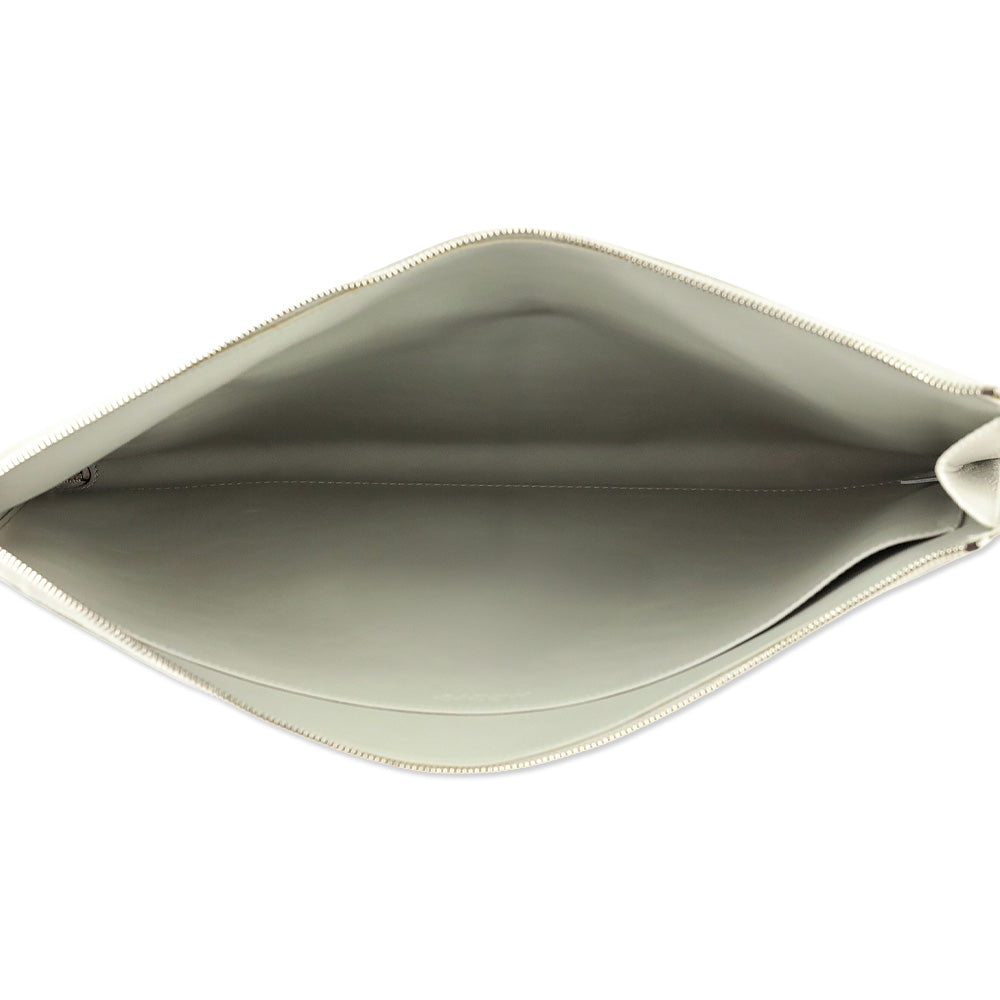 Akris Metallic Silver Pebbled Leather Large Zip Clutch
