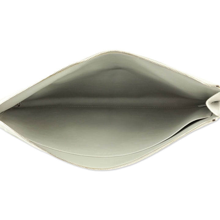 Akris Metallic Silver Pebbled Leather Large Zip Clutch