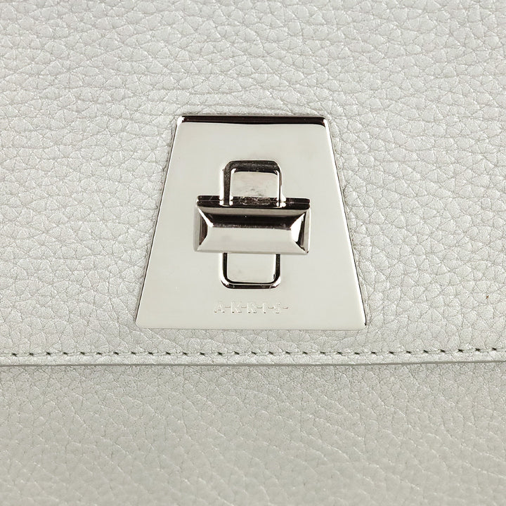 Akris Metallic Silver Pebbled Leather Large Zip Clutch