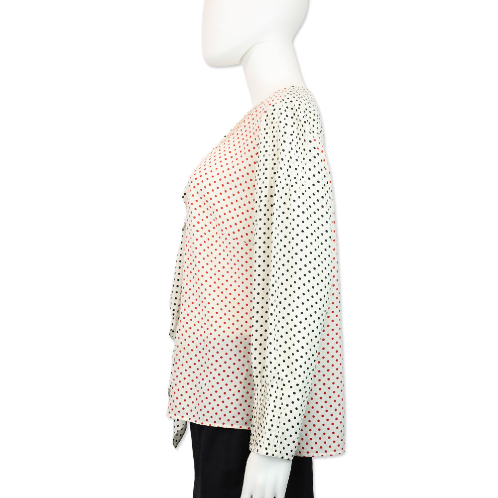 Akris Punto Black & Red Polka‎ Dot Silk Ruffle Blouse