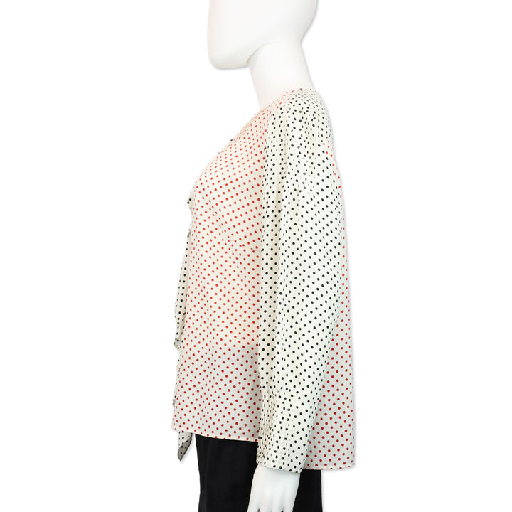 Akris Punto Black & Red Polka‎ Dot Silk Ruffle Blouse