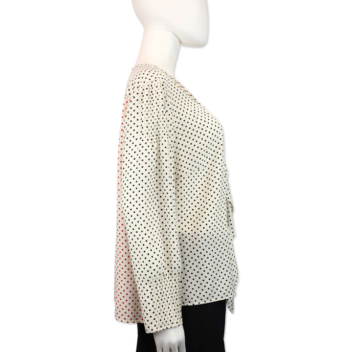 Akris Punto Black & Red Polka‎ Dot Silk Ruffle Blouse