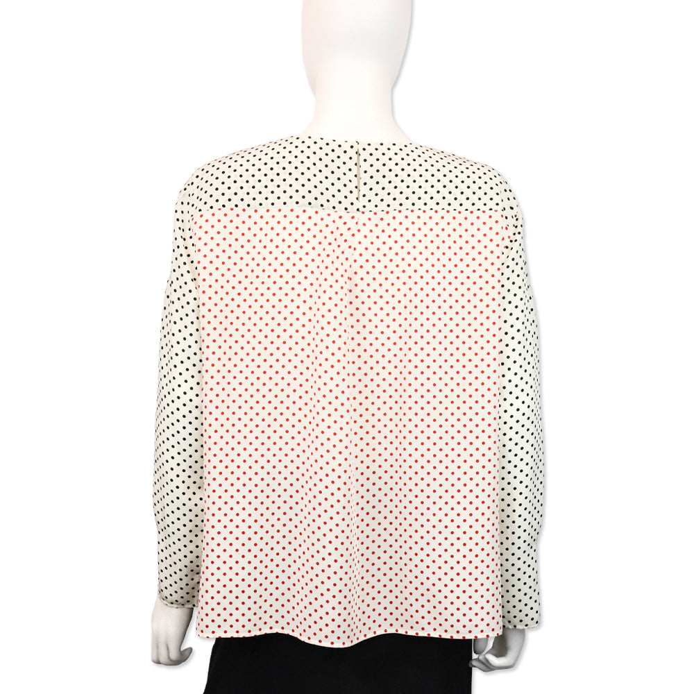 Akris Punto Black & Red Polka‎ Dot Silk Ruffle Blouse