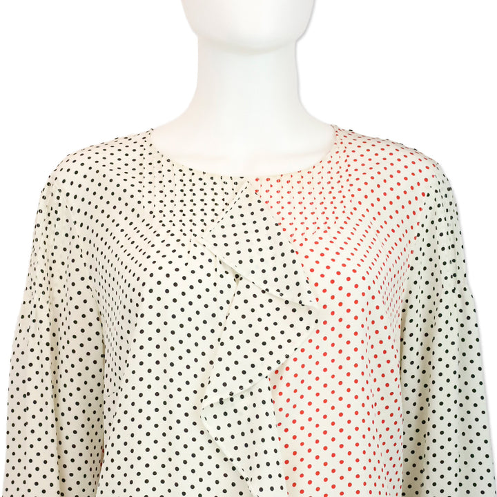 Akris Punto Black & Red Polka‎ Dot Silk Ruffle Blouse