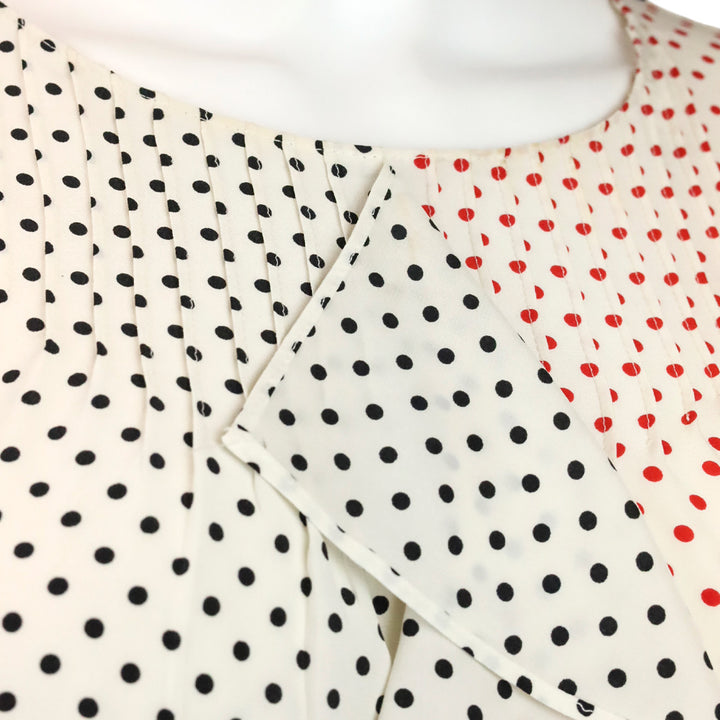 Akris Punto Black & Red Polka‎ Dot Silk Ruffle Blouse