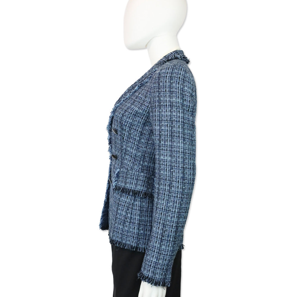 Akris Punto Blue Double-Breasted Tweed Blazer