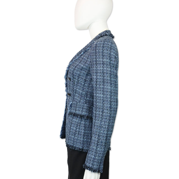 Akris Punto Blue Double-Breasted Tweed Blazer