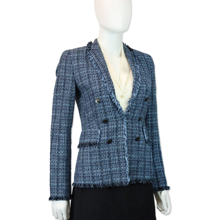 Akris Punto Blue Double-Breasted Tweed Blazer