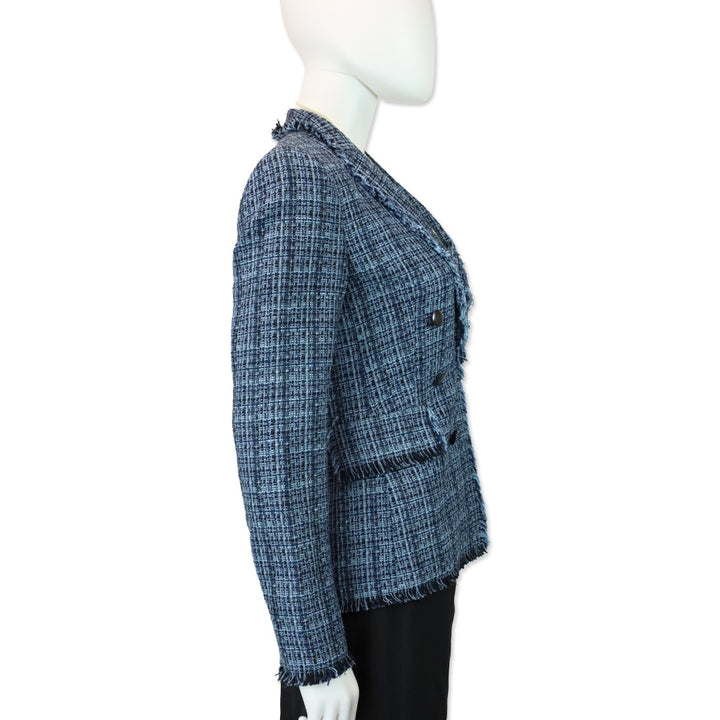 Akris Punto Blue Double-Breasted Tweed Blazer