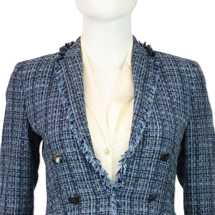 Akris Punto Blue Double-Breasted Tweed Blazer