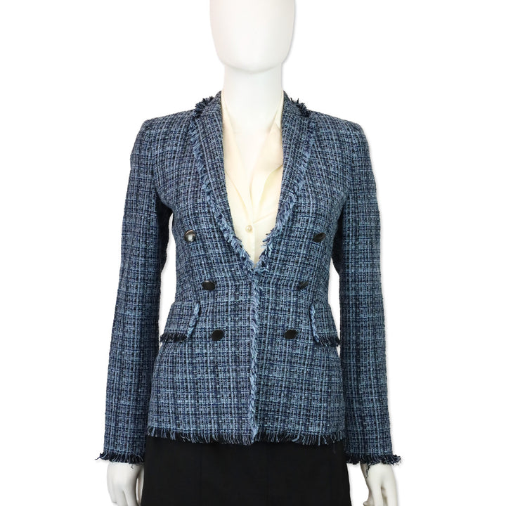 Akris Punto Blue Double-Breasted Tweed Blazer