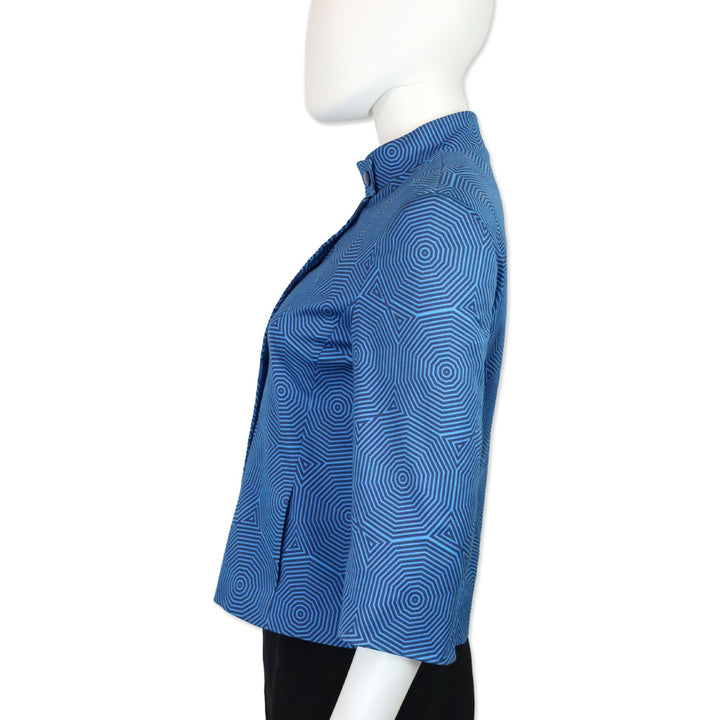 Akris Punto Blue Geometric Mandarin Collar Jacket