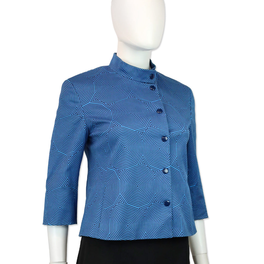 Akris Punto Blue Geometric Mandarin Collar Jacket
