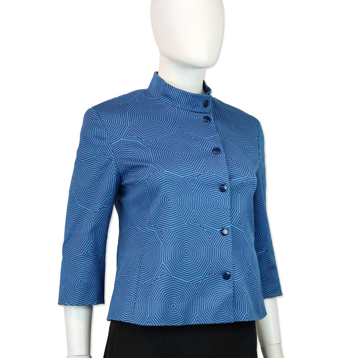 Akris Punto Blue Geometric Mandarin Collar Jacket
